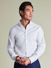 Charles Tyrwhitt White Stripe Non-iron Stretch Pinpoint Oxford Button Down Slim Fit Shirt - Image 5 of 12