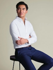 Charles Tyrwhitt White Stripe Non-iron Stretch Pinpoint Oxford Button Down Slim Fit Shirt - Image 6 of 12