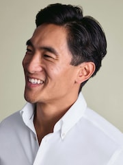 Charles Tyrwhitt White Stripe Non-iron Stretch Pinpoint Oxford Button Down Slim Fit Shirt - Image 7 of 12