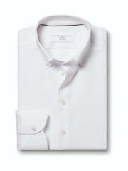 Charles Tyrwhitt White Stripe Non-iron Stretch Pinpoint Oxford Button Down Slim Fit Shirt - Image 8 of 12