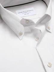 Charles Tyrwhitt White Stripe Non-iron Stretch Pinpoint Oxford Button Down Slim Fit Shirt - Image 9 of 12