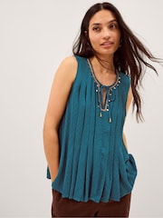 Monsoon Blue Sophia Embellished Pleat Tank Top - Image 1 of 4