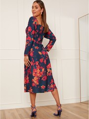 Chi Chi London Blue Long Sleeve Floral Midi Dress - Image 2 of 3