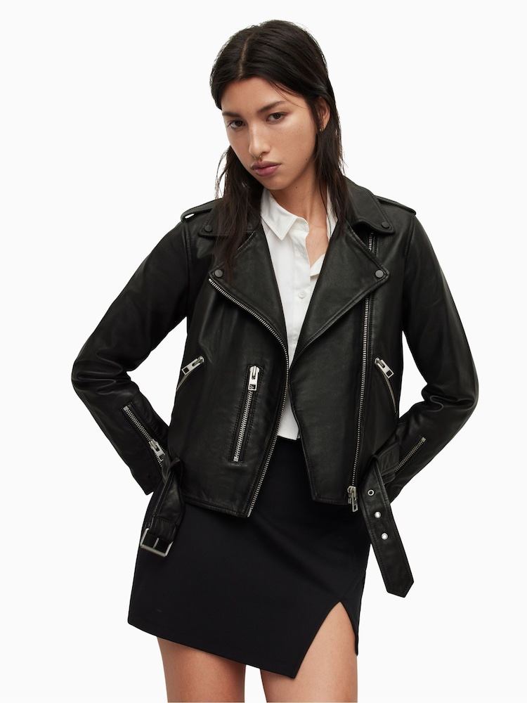 AllSaints Black Balfern Biker Jacket - Image 1 of 8