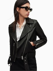 AllSaints Black Balfern Biker Jacket - Image 6 of 8