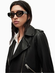 AllSaints Black Balfern Biker Jacket - Image 7 of 8