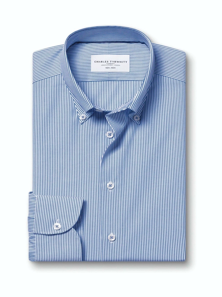 Charles Tyrwhitt Blue Non-Iron Twill Cutaway Slim Fit Shirt - Image 2 of 3