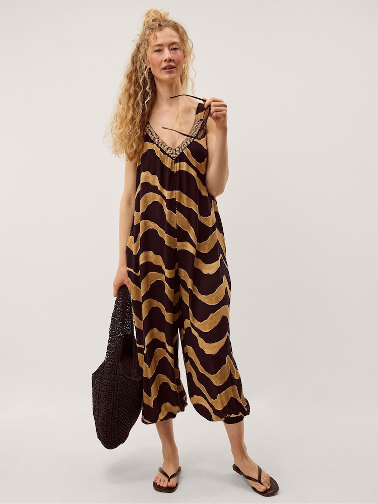 Monsoon Brown Zahara Sleeveless Print Jumpsuit - Image 1 of 5 Monsoon Brown Zahara Sleeveless Print Jumpsuit - Image 1 of 5