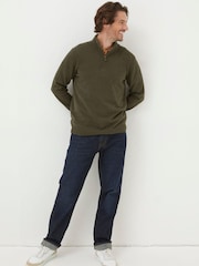 FatFace Green Braunton Texture Half Neck Jumper - Image 1 of 5