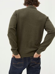 FatFace Green Braunton Texture Half Neck Jumper - Image 2 of 5