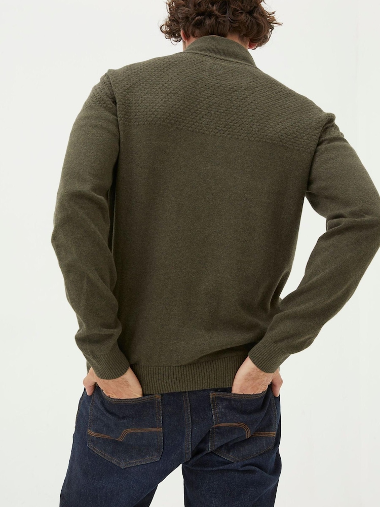 FatFace Green Braunton Texture Half Neck Jumper - Image 2 of 5