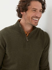 FatFace Green Braunton Texture Half Neck Jumper - Image 3 of 5