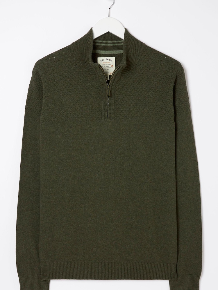 FatFace Green Braunton Texture Half Neck Jumper - Image 5 of 5