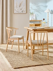 Set of 2 Soft Linen Look Light Natural Stockholm Light Wood Leg Dining Chairs - Image 1 of 9
