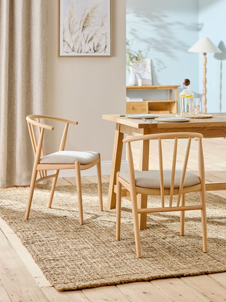 Set of 2 Soft Linen Look Light Natural Stockholm Light Wood Leg Dining Chairs - Image 1 of 9