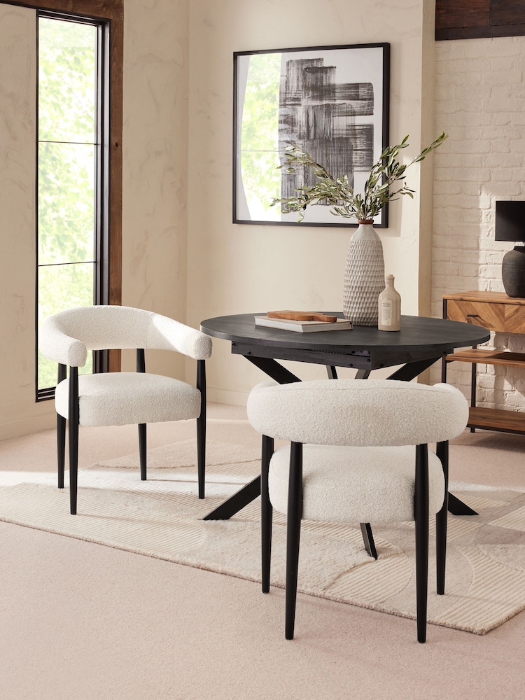 Set of 2 Casual Boucle Oyster Aire Black Leg Dining Chairs - Image 1 of 8