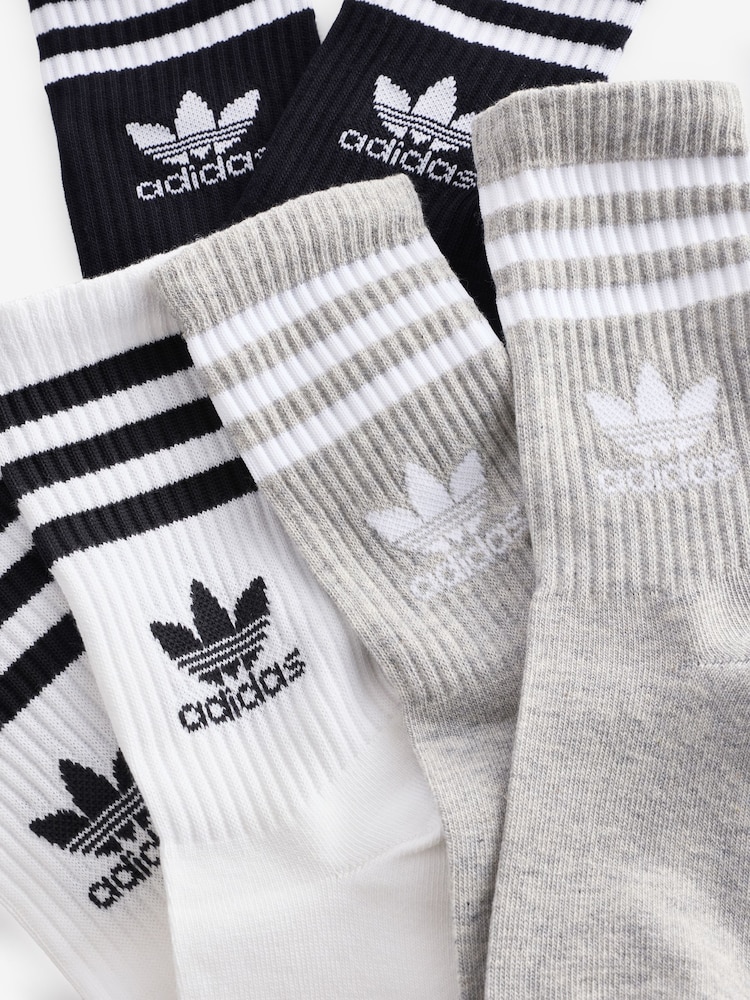 adidas Originals Black/Grey/White 3 Stripe Crew Socks - Image 3 of 4