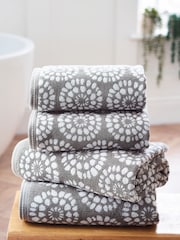 Grey Geo Charcoal Egyptian 100% Cotton Towel - Image 1 of 4