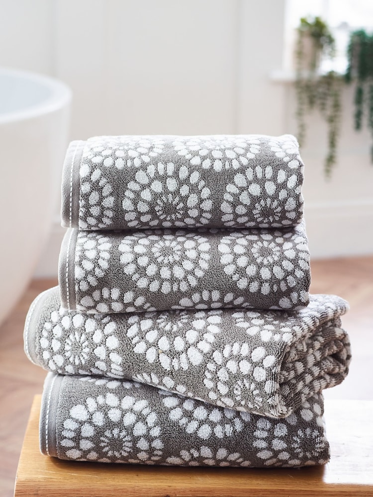 Grey Geo Charcoal Egyptian 100% Cotton Towel - Image 1 of 4