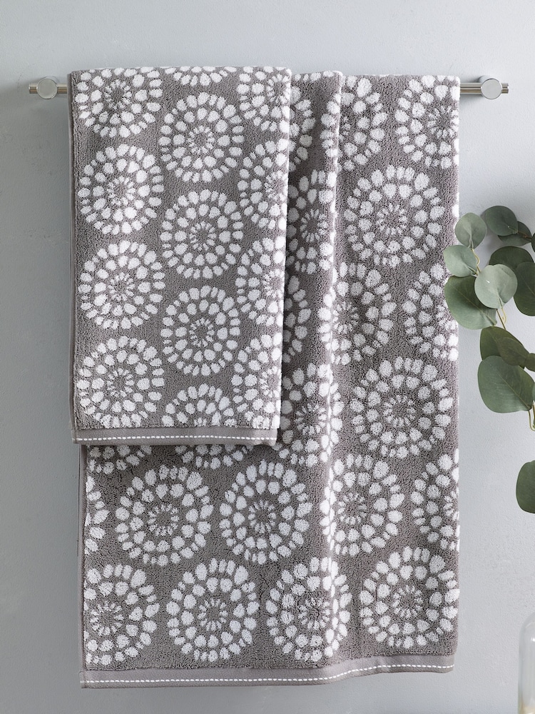 Grey Geo Charcoal Egyptian 100% Cotton Towel - Image 2 of 4