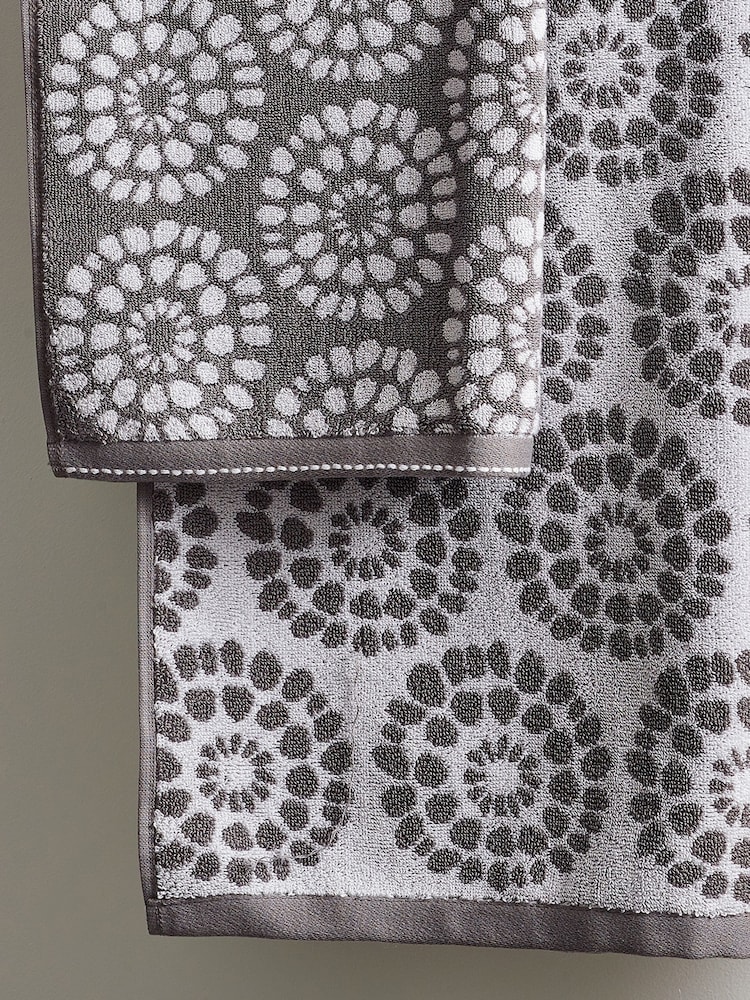 Grey Geo Charcoal Egyptian 100% Cotton Towel - Image 4 of 4