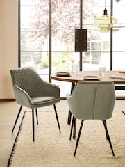 Set of 2 Soft Velvet Dark Sage Green Hamilton Black Leg Quilted Dining Chairs - Image 1 of 10