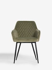 Set of 2 Soft Velvet Dark Sage Green Hamilton Black Leg Quilted Dining Chairs - Image 2 of 10