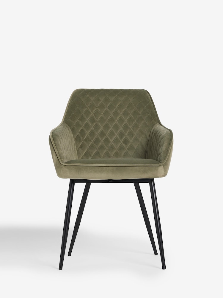 Set of 2 Soft Velvet Dark Sage Green Hamilton Black Leg Quilted Dining Chairs - Image 2 of 10