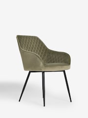 Set of 2 Soft Velvet Dark Sage Green Hamilton Black Leg Quilted Dining Chairs - Image 3 of 10