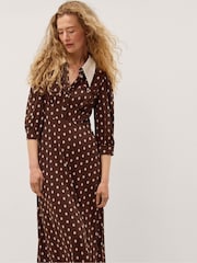 Monsoon Brown Janey Print Jersey Midi Dress - Image 1 of 4