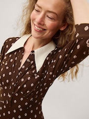 Monsoon Brown Janey Print Jersey Midi Dress - Image 2 of 4