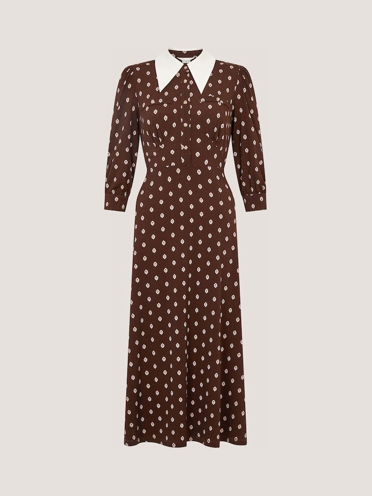Monsoon Brown Janey Print Jersey Midi Dress - Image 4 of 4 Monsoon Brown Janey Print Jersey Midi Dress - Image 4 of 4