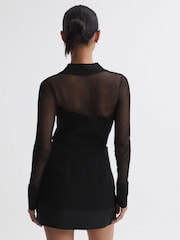 Reiss Black Nelly Sheer Knitted Button-Through Top - Image 4 of 4