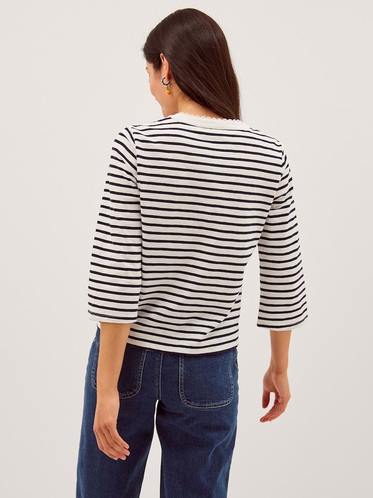 Monsoon Cream Shania Stripe Jersey Buttondown Top - Image 2 of 3 Monsoon Cream Shania Stripe Jersey Buttondown Top - Image 2 of 3