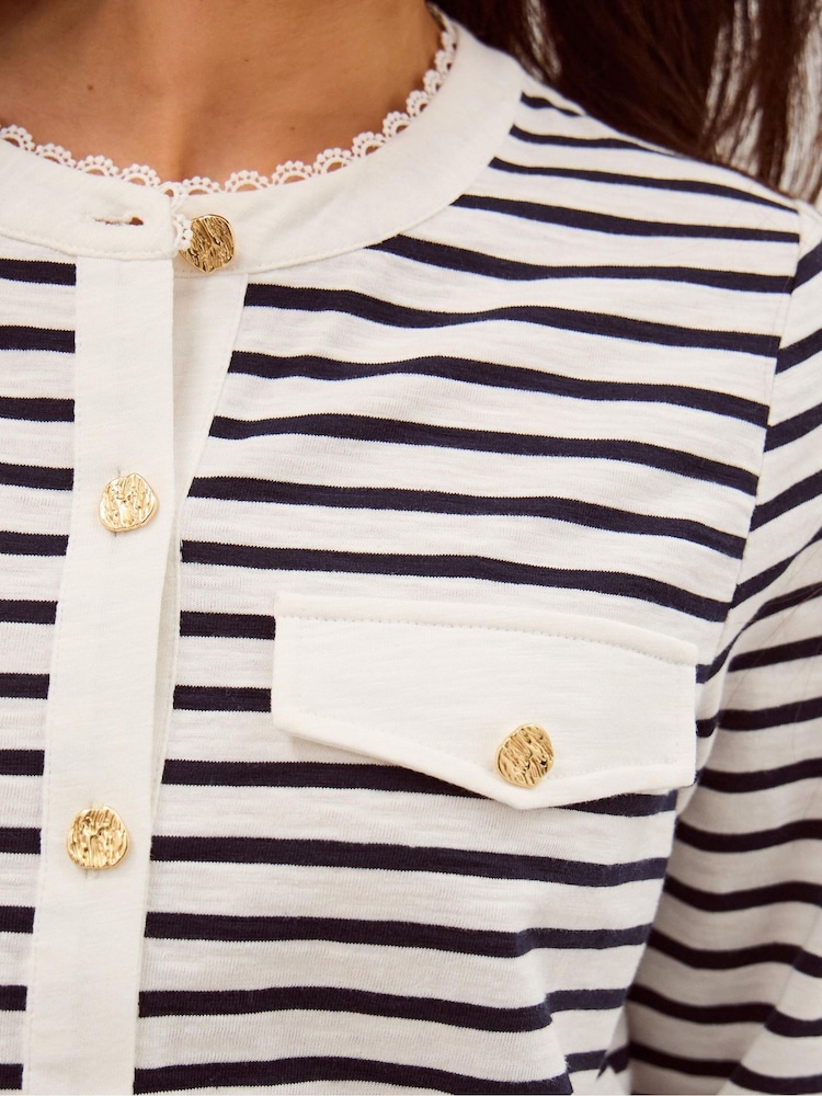Monsoon Cream Shania Stripe Jersey Buttondown Top - Image 3 of 3 Monsoon Cream Shania Stripe Jersey Buttondown Top - Image 3 of 3