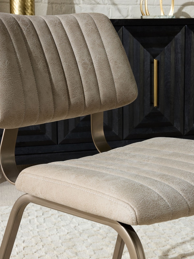 Set of 2 Monza Faux Leather Mink Brown Aiden Bronze Effect Leg Dining Chairs - Image 2 of 8