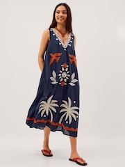 Vestido a media pierna con bordado tropical Eloise de Monsoon - Imagen 4 de 4