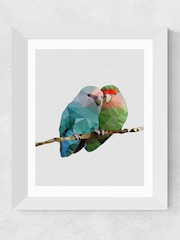 White Two Love Birds by Studio Cockatoo White Framed Print - Image 1 of 1