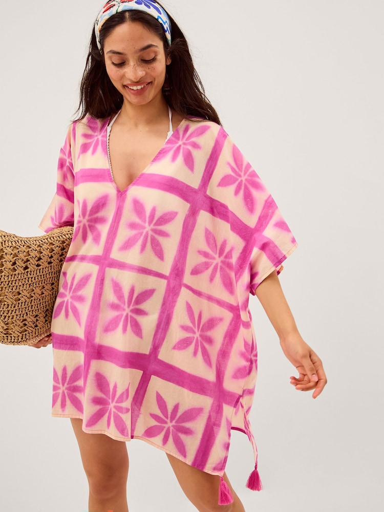 Monsoon Pink Cayla Artisanal Print Mini Kaftan - Image 1 of 5 Monsoon Pink Cayla Artisanal Print Mini Kaftan - Image 1 of 5