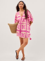 Monsoon Pink Cayla Artisanal Print Mini Kaftan - Image 4 of 5
