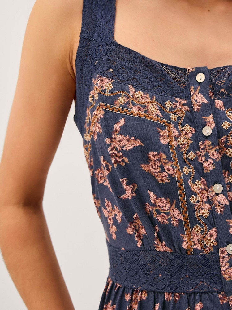 Monsoon Blue Polly Print Jersey Midi Dress - Image 2 of 4 Monsoon Blue Polly Print Jersey Midi Dress - Image 2 of 4