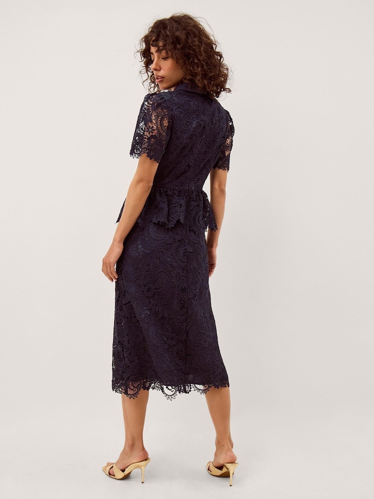 Monsoon Blue Alice Lace Peplum Midi Dress - Image 2 of 4 Monsoon Blue Alice Lace Peplum Midi Dress - Image 2 of 4