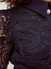 Monsoon Blue Alice Lace Peplum Midi Dress - Image 3 of 4