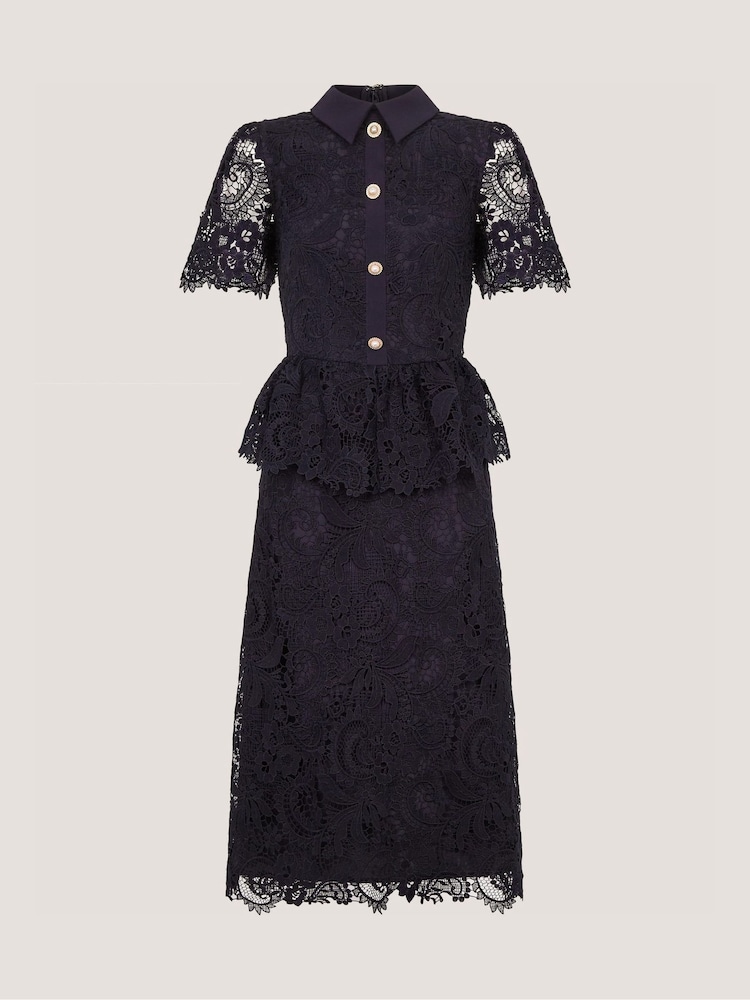 Monsoon Blue Alice Lace Peplum Midi Dress - Image 4 of 4 Monsoon Blue Alice Lace Peplum Midi Dress - Image 4 of 4