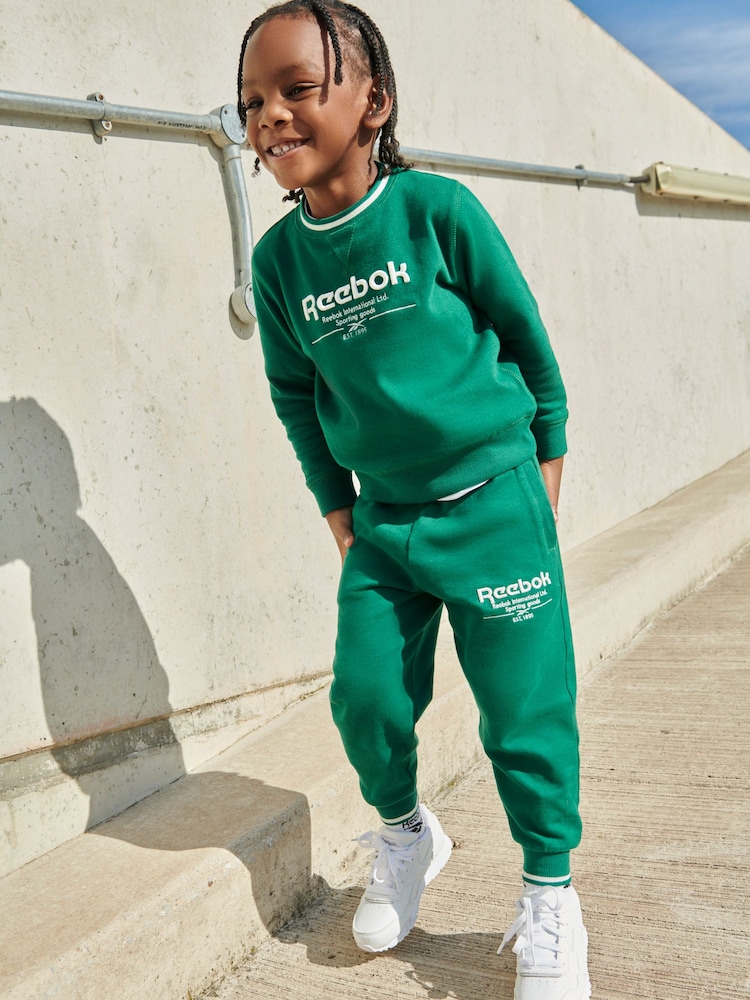 Reebok Green Junior 100% Cotton Sweatshirt and Joggers Set - Image 1 of 11