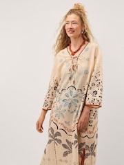 Monsoon Cream Aleah Tropical Print Midi Kaftan - Image 1 of 4