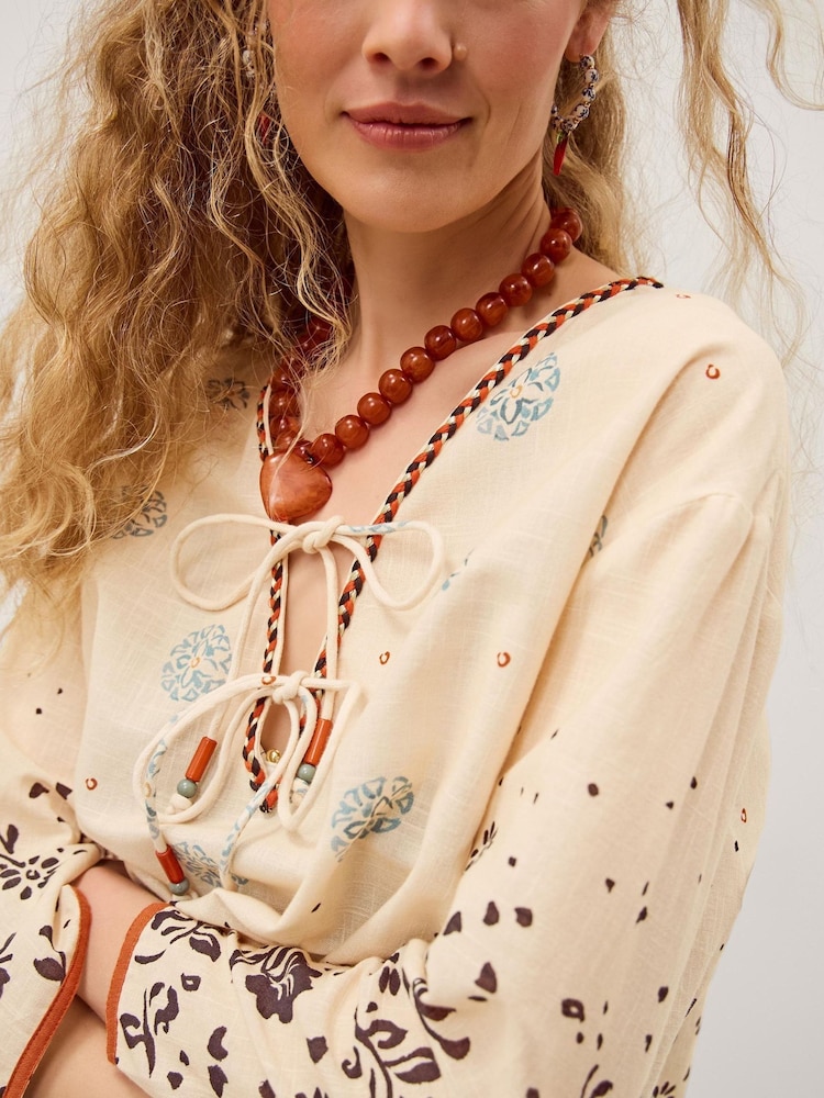 Monsoon Cream Aleah Tropical Print Midi Kaftan - Image 2 of 4 Monsoon Cream Aleah Tropical Print Midi Kaftan - Image 2 of 4