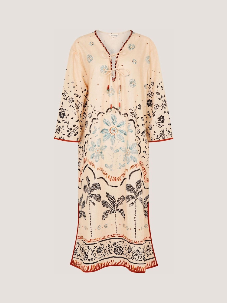 Monsoon Cream Aleah Tropical Print Midi Kaftan - Image 4 of 4 Monsoon Cream Aleah Tropical Print Midi Kaftan - Image 4 of 4