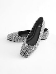 Black Forever Comfort® Bling Square Toe Ballerina - Image 7 of 9
