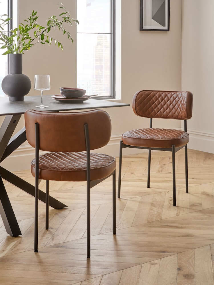 Set of 2 Faux Leather Tan Brown Murphy Dining Chairs - Image 1 of 10